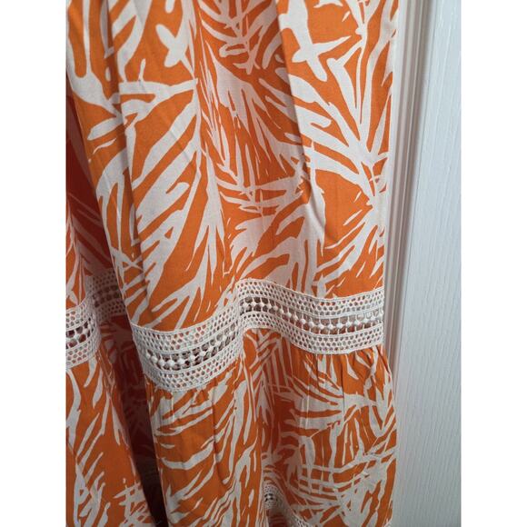 Sincerely Jules Orange Palm Leaf Tiered Cutout Ties Maxi Sundress, Women's Large - Picture 13 of 14